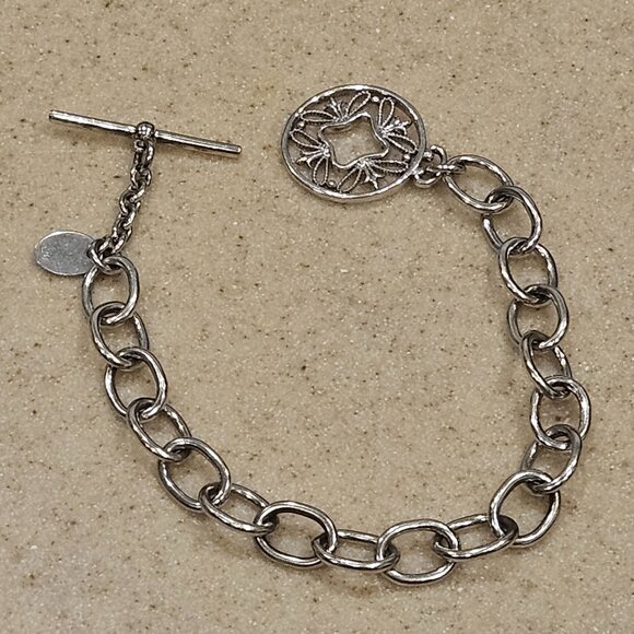 RARE VINTAGE MONICA RICH KOSANN SILVER CHARM ROLO TOGGLE FILIGREE BRACELET - Picture 11 of 12